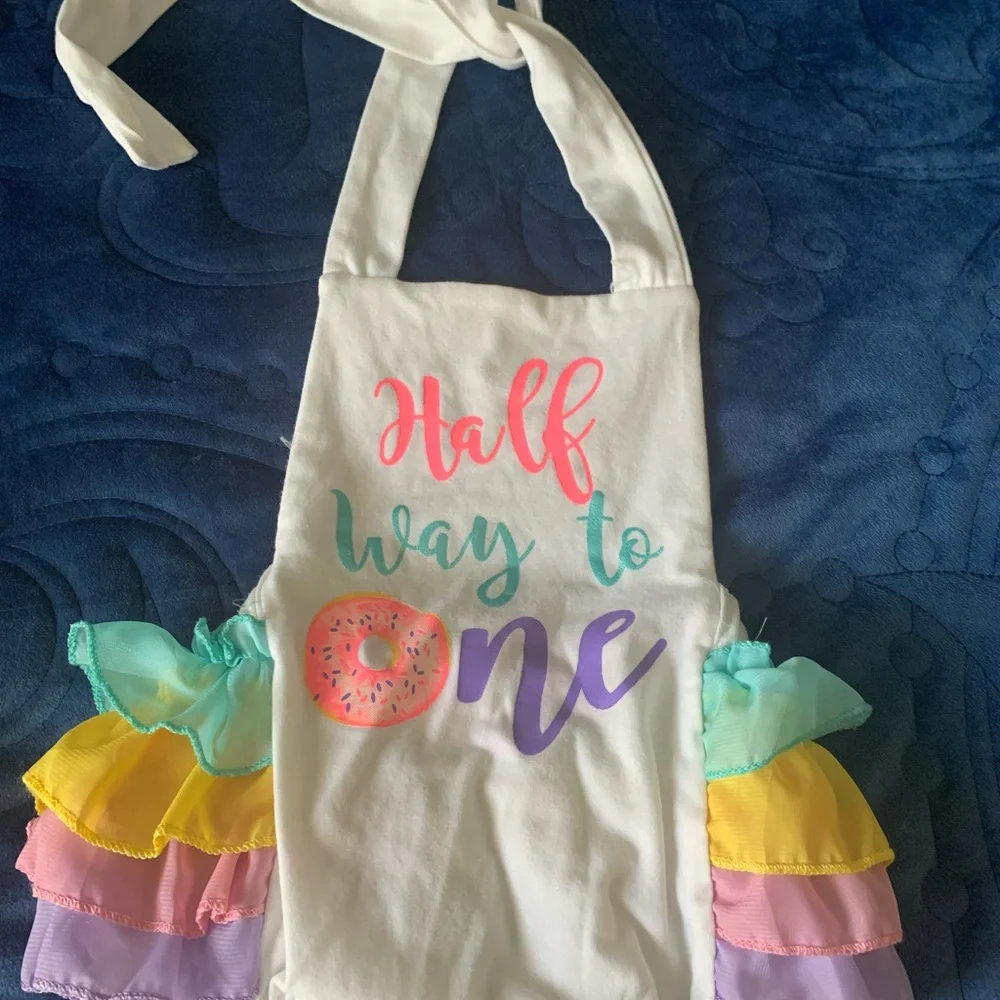 Halfway to One baby donut white ruffle outfit with leggings and sparkly crown